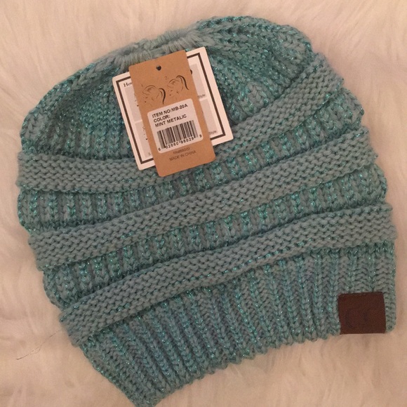 C.C Messy Bun Beanie Tail in Mint Metallic - Picture 5 of 15